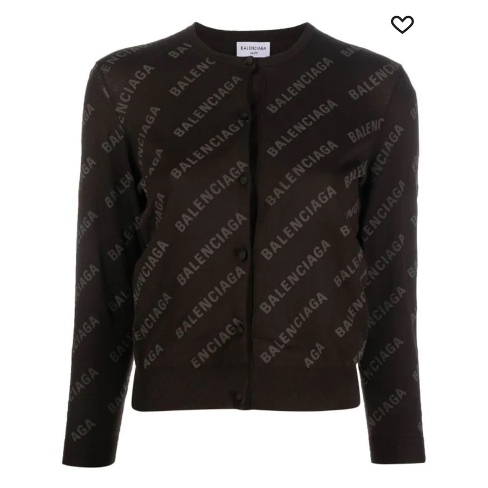 Balenciaga Allover Logo Cropped Cardigan